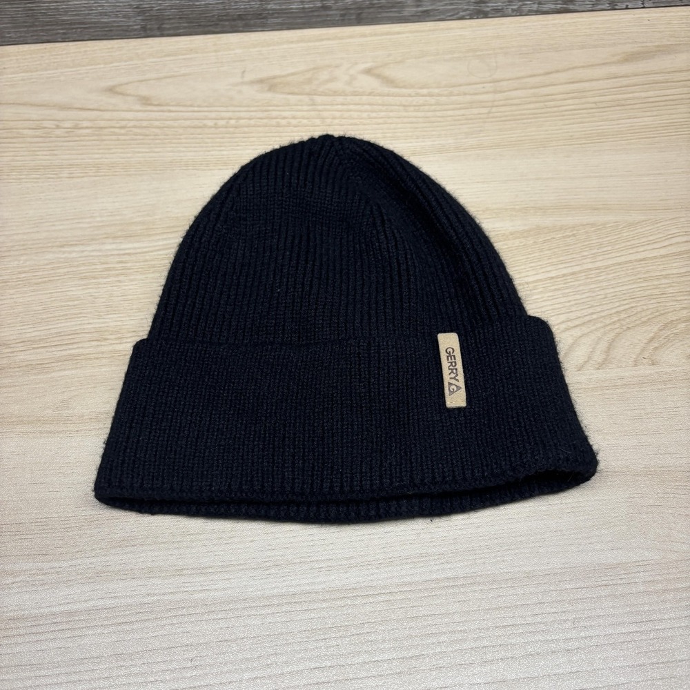 Gerry Hat Beanie Fitted Mens One Size Black Knit Cuffed Winter Warm‎ Ribbed Soft